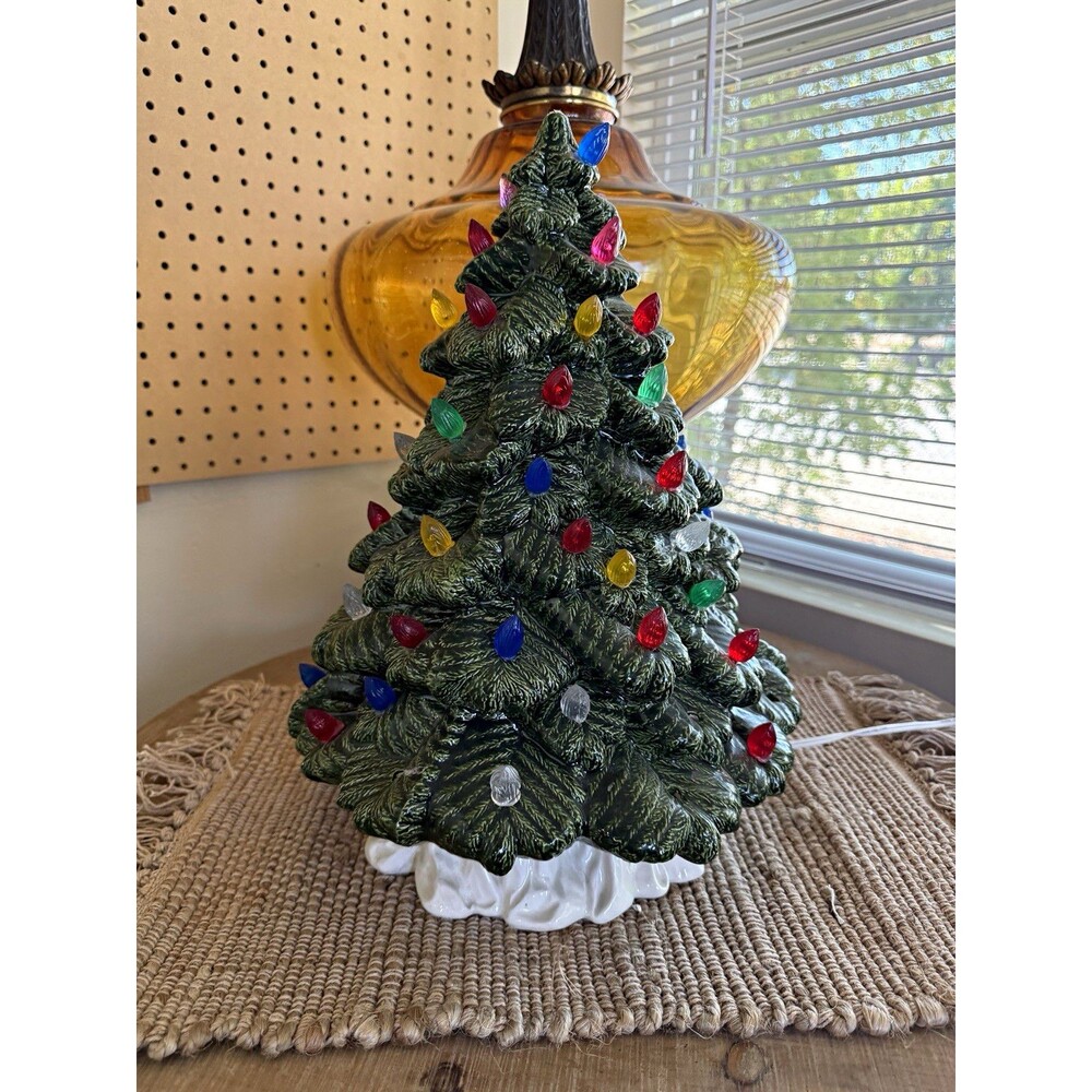 Ceramic Light-Up Christmas Tree Topiary, Multicolor Bulbs, 16 inches tall